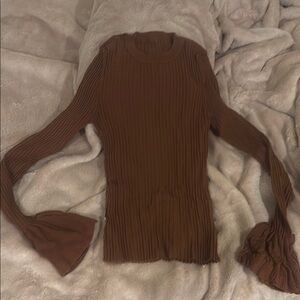 Brown Ribbed Knit Top